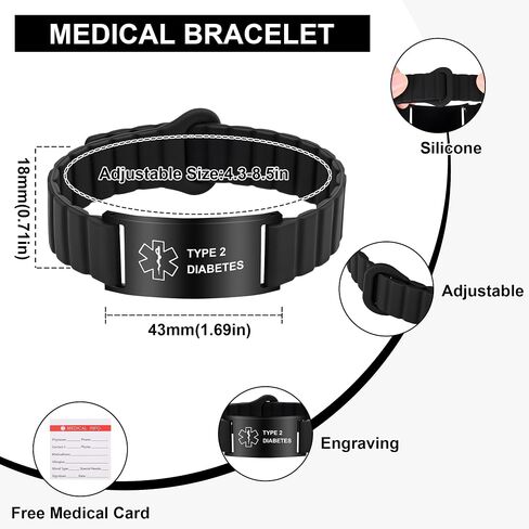 Medical Alert Bracelet for Women Men, Adjustable Waterproof Medical Alert ID Wristband for Diabetic D.N.R Epilepsy Pacemaker in Saudi Arabia