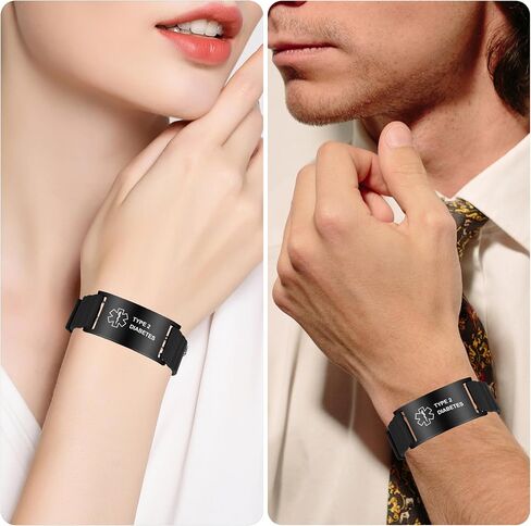 Medical Alert Bracelet for Women Men, Adjustable Waterproof Medical Alert ID Wristband for Diabetic D.N.R Epilepsy Pacemaker in Saudi Arabia