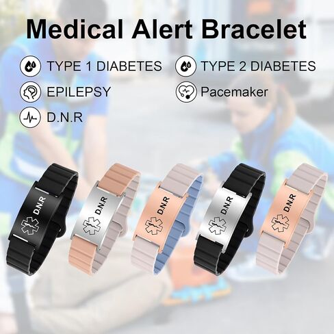 Medical Alert Bracelet for Women Men, Adjustable Waterproof Medical Alert ID Wristband for Diabetic D.N.R Epilepsy Pacemaker in Saudi Arabia