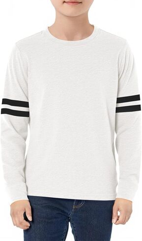 Haloumoning Boys Long Sleeve Shirts Kids Crewneck T Shirts Casual Striped Tops Tees 5-14 Years in Saudi Arabia