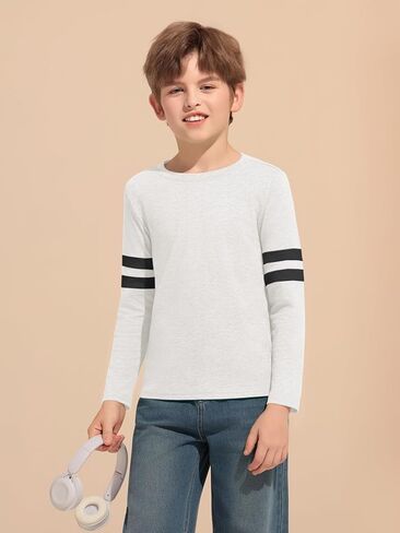 Haloumoning Boys Long Sleeve Shirts Kids Crewneck T Shirts Casual Striped Tops Tees 5-14 Years in Saudi Arabia