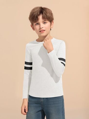 Haloumoning Boys Long Sleeve Shirts Kids Crewneck T Shirts Casual Striped Tops Tees 5-14 Years in Saudi Arabia