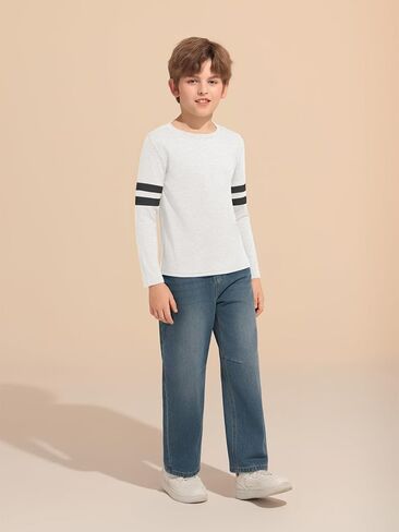 Haloumoning Boys Long Sleeve Shirts Kids Crewneck T Shirts Casual Striped Tops Tees 5-14 Years in Saudi Arabia