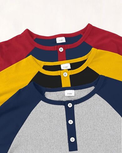 PURECHAPTER 3 Pack Boys Long Sleeve قمصان رياضية مسدودة قمصان البيسبول غير الرسمية للأولاد in Kuwait