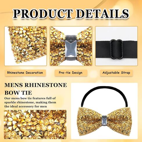 Rhinestone Bow Ties for Men, Sparkly Bowties Men Pre-tied Adjustable Diamond Mens Bow Tie for Party Banquet Wedding in Kuwait