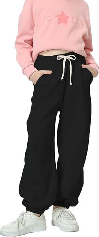 Rolanko Girls Sweatpants Baggy Jogger Pants High Waist Kids Fleece Sweats Trousers with Pockets 5-15 Years in Saudi Arabia