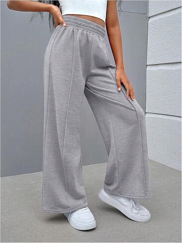 OYOANGLE Girl's Wide Leg Sweatpants Elastic High Waisted Sports Athletic Open Bottom Pants in Saudi Arabia