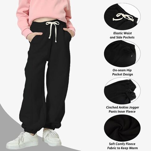 Rolanko Girls Sweatpants Baggy Jogger Pants High Waist Kids Fleece Sweats Trousers with Pockets 5-15 Years in Saudi Arabia