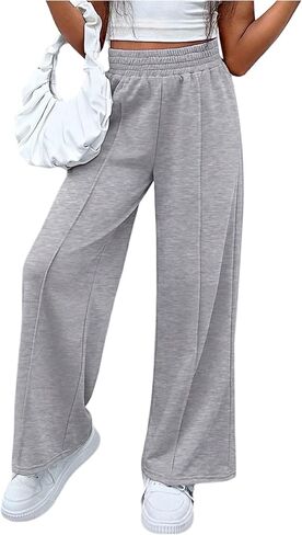 OYOANGLE Girl's Wide Leg Sweatpants Elastic High Waisted Sports Athletic Open Bottom Pants in Saudi Arabia