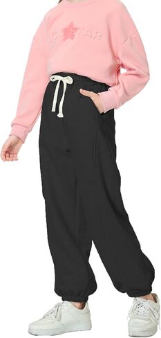Rolanko Girls Sweatpants Baggy Jogger Pants High Waist Kids Fleece Sweats Trousers with Pockets 5-15 Years in Saudi Arabia