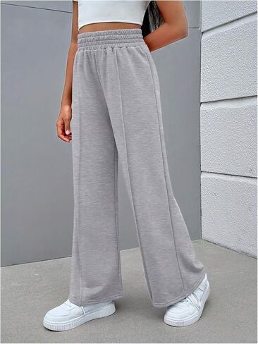 OYOANGLE Girl's Wide Leg Sweatpants Elastic High Waisted Sports Athletic Open Bottom Pants in Saudi Arabia