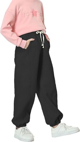 Rolanko Girls Sweatpants Baggy Jogger Pants High Waist Kids Fleece Sweats Trousers with Pockets 5-15 Years in Saudi Arabia