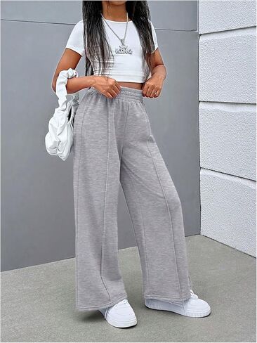 OYOANGLE Girl's Wide Leg Sweatpants Elastic High Waisted Sports Athletic Open Bottom Pants in Saudi Arabia