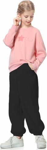 Rolanko Girls Sweatpants Baggy Jogger Pants High Waist Kids Fleece Sweats Trousers with Pockets 5-15 Years in Saudi Arabia