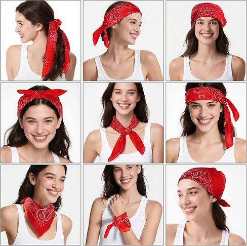 choyaxo 24pcs Bandanas Bulk Red Western Bandana Cowboy Bandanas Face Cover Head Wrap for daily Halloween Party in Saudi Arabia