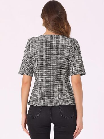 Allegra K Tweed Top for Women Round Neck Short Sleeve Pullover Work Office Blouse in Saudi Arabia