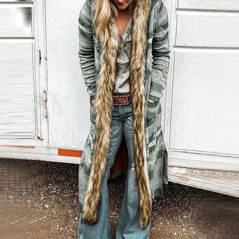 Womens Winter Coats Faux Fur Warm Jackets Fuzzy Hoodie Cardigans Long Sleeve Oversized Casual Outerwear with Pockets in Saudi Arabia