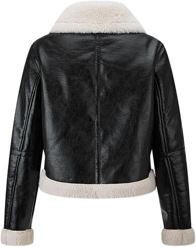 Women Fur Leather Jacket Shearing Cropped Faux Fur Lined Moto Biker Coat in Kuwait