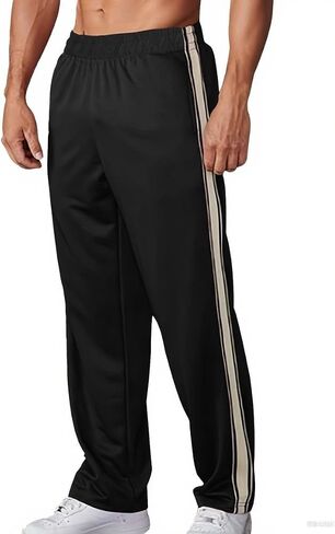 Men's Athletic Pants Open Bottom Loose Fit Straight Twill Sweatpants Striped Track Pants Joggers with Pocket in Saudi Arabia