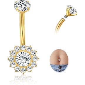 G23 Titanium Belly Button Ring 14G Golden Silvery Belly Ring for Women, Halo Internally Threaded Flower Opal Piercing Jewelry 8/10/12/14mm Barbell with Cubic Zirconia in Saudi Arabia