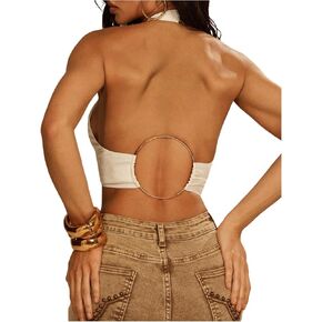نساء عاريات O Ring Halter Tops Cut Out Out Offeless Tie Tie Front Front Party Party Clubwear in Kuwait
