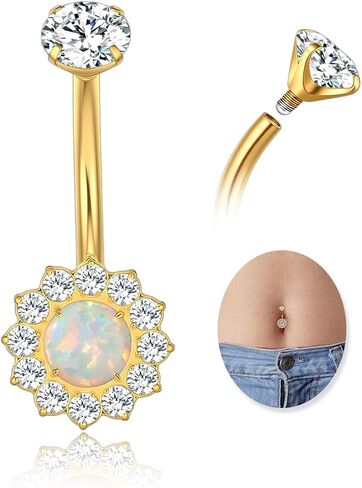 G23 Titanium Belly Button Ring 14G خاتم بطن ذهبي فضي للنساء ، Halo متورط داخليًا ، مجوهرات ثقب ، 8/10/12/14 مم مع زركونيا مكعب in Kuwait