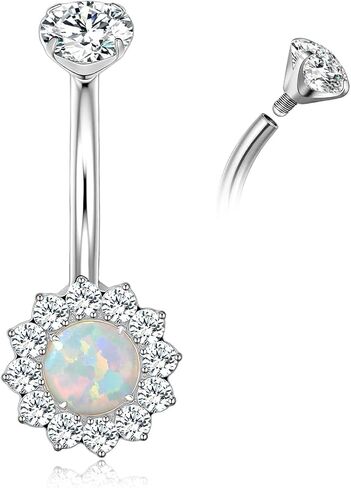 G23 Titanium Belly Button Ring 14G خاتم بطن ذهبي فضي للنساء ، Halo متورط داخليًا ، مجوهرات ثقب ، 8/10/12/14 مم مع زركونيا مكعب in Kuwait