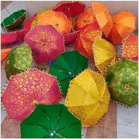 5 Pcs Lot Indian Wedding Umbrellas Vintage Golden Silk Decorative Umbrella Sun Parasols Wedding Birthday Party Decoration Lot Of Silk Umbrella in Saudi Arabia