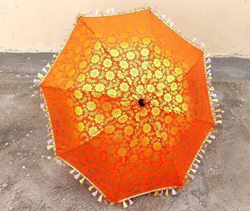 5 Pcs Lot Indian Wedding Umbrellas Vintage Golden Silk Decorative Umbrella Sun Parasols Wedding Birthday Party Decoration Lot Of Silk Umbrella in Saudi Arabia