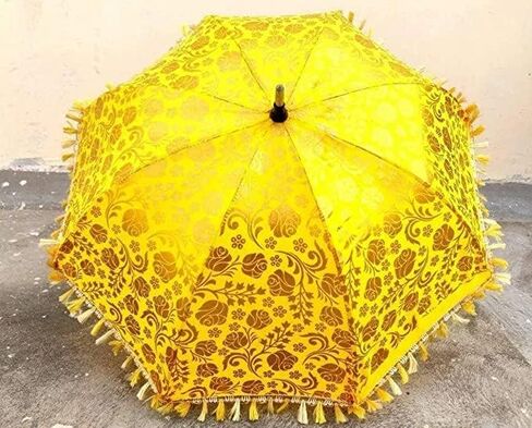 5 Pcs Lot Indian Wedding Umbrellas Vintage Golden Silk Decorative Umbrella Sun Parasols Wedding Birthday Party Decoration Lot Of Silk Umbrella in Saudi Arabia