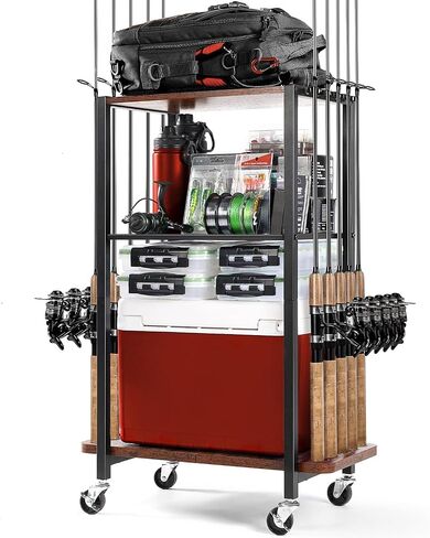 Ghosthorn Fishing Rod Holders for Garage, Fishing Gear and equipment Rotating Tackle Storage Cart, Pole Rod Rack Hold up to 10 Rods, Fishing Gifts for Men in Saudi Arabia