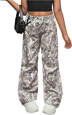 SOLY HUX Girl's Camo Cargo Pants Y2k Elastic Waist Wide Leg Baggy Parachute Pants Streetwear Trousers in Saudi Arabia