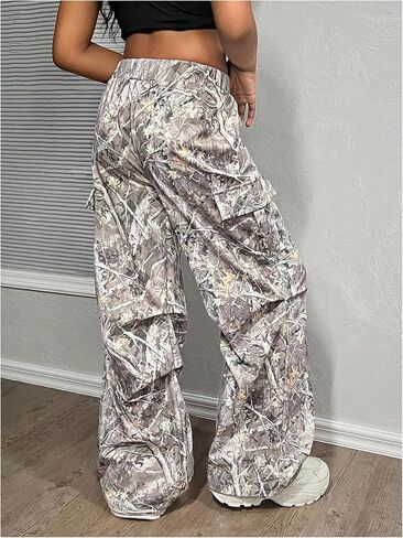 SOLY HUX Girl's Camo Cargo Pants Y2k Elastic Waist Wide Leg Baggy Parachute Pants Streetwear Trousers in Saudi Arabia