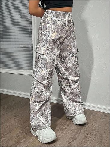 SOLY HUX Girl's Camo Cargo Pants Y2k Elastic Waist Wide Leg Baggy Parachute Pants Streetwear Trousers in Saudi Arabia