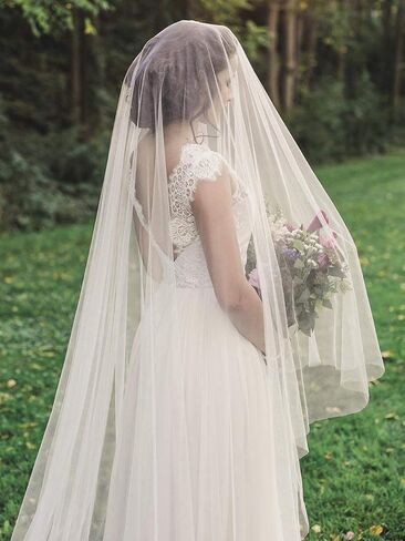HEREAD 2 Tiers Bridal Wedding Veil 118" Long 118" Width Cathedral Length Bride Tulle Hair Accessoies with Comb and Cute Edge in Kuwait