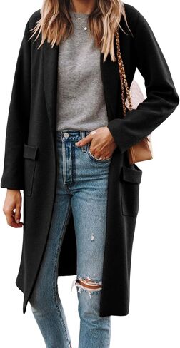 Hooever للسيدات المفتوحة الأمامية متماسكة كارديجان طويلة طية طية صدرية سترة سترة فضفاضة سترة الخارج in Kuwait