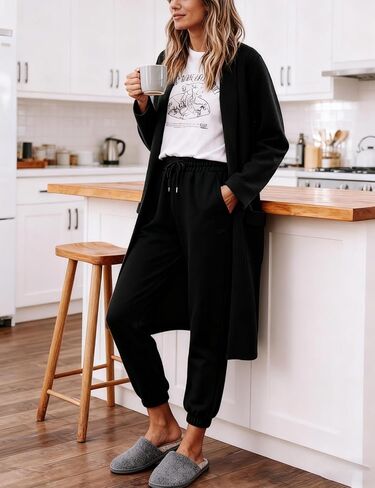 Hooever للسيدات المفتوحة الأمامية متماسكة كارديجان طويلة طية طية صدرية سترة سترة فضفاضة سترة الخارج in Kuwait