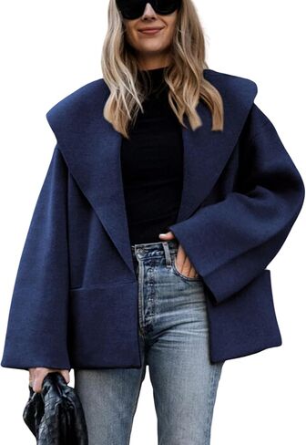 Hooever Women's Shawl Collar Sweater Oversized Cardigan Open Front Fall Winter Knit Cropped Pea Coats in Kuwait