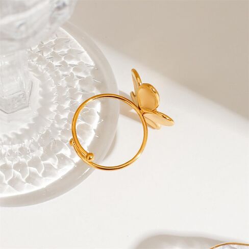 Gold-Tone Flower Statement Rings Trendy Stainless Steel Adjustable Open Minimalist Floral Wrap Finger Promise Dainty Expandable Engagement Wedding Stacking Ring Hypoallergenic Jewelry for Women Her in Saudi Arabia