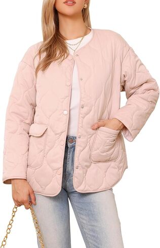Allegra K Quilted Jackets for Women Button Down Puffer Lightweight Jacket Trendy Casual Outerwear Winter Coat with Pockets in Saudi Arabia