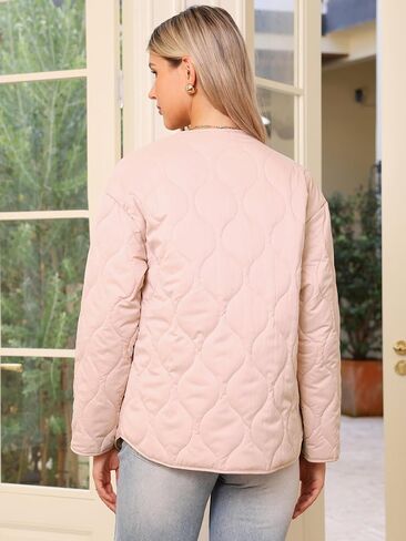 Allegra K Quilted Jackets for Women Button Down Puffer Lightweight Jacket Trendy Casual Outerwear Winter Coat with Pockets in Saudi Arabia