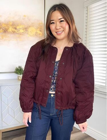 Quilted Jackets for Women Lightweight Cropped Long Sleeve Button Down Puffer Jacket Coat Outerwear in Saudi Arabia