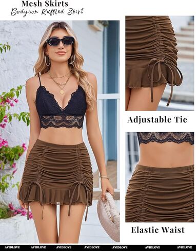 Avidlove Mini Skirt Womens Ruched Bodycon Double Layer Club Sexy Mesh Varts Y2K This Casual Short Skirt Outfits S-XXL in Saudi Arabia
