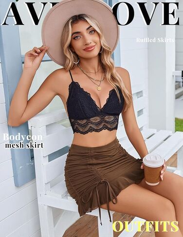 Avidlove Mini Skirt Womens Ruched Bodycon Double Layer Club Sexy Mesh Varts Y2K This Casual Short Skirt Outfits S-XXL in Saudi Arabia