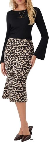 نبيذ نبيذ النمر طباعة MIDI SKIRT المرأة العصرية العصرية مرونة الخصر التنورة 2025 خريف in Saudi Arabia