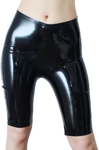 Women's High-Waist Latex Biker Shorts, Black, Shiny Wetlook in Saudi Arabia