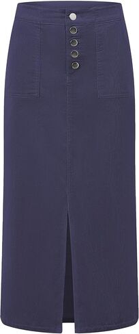 luvamia Corduroy Skirts for Women Midi Length High Waisted Button Fly Fall Casual Elastic Waist Long Skirt with Slit in Saudi Arabia