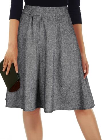 Happy Sailed Womens Winter Fall Tweed High Waisted Flared Mini Skater Skirt A Line Pleated Midi Skirts in Saudi Arabia