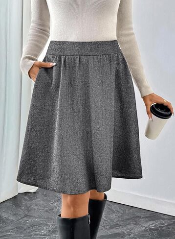 Happy Sailed Womens Winter Fall Tweed High Waisted Flared Mini Skater Skirt A Line Pleated Midi Skirts in Saudi Arabia