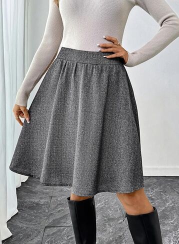 Happy Sailed Womens Winter Fall Tweed High Waisted Flared Mini Skater Skirt A Line Pleated Midi Skirts in Saudi Arabia